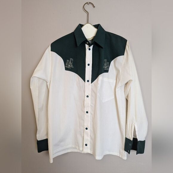 Tops - Vintage Western Cowboy Shirt – Embroidered Boots – Size M